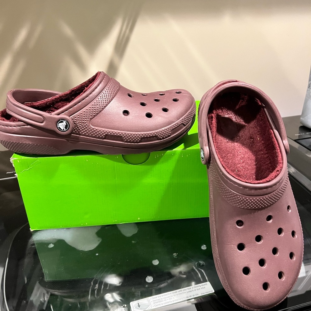 Burgundy Crocs with Fleece Lining
